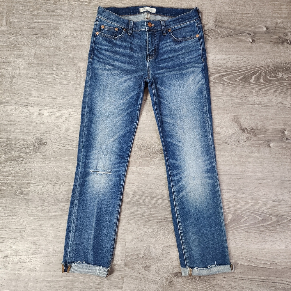 MADEWELL Alley Straight Mid Rise Raw Hem Denim Jean 28
